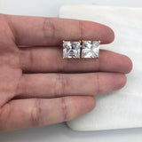 18K Gold Layered Oro Laminado 11 mm Clear Rhinestone Square Stud Push Back Earrings 21.0225/1