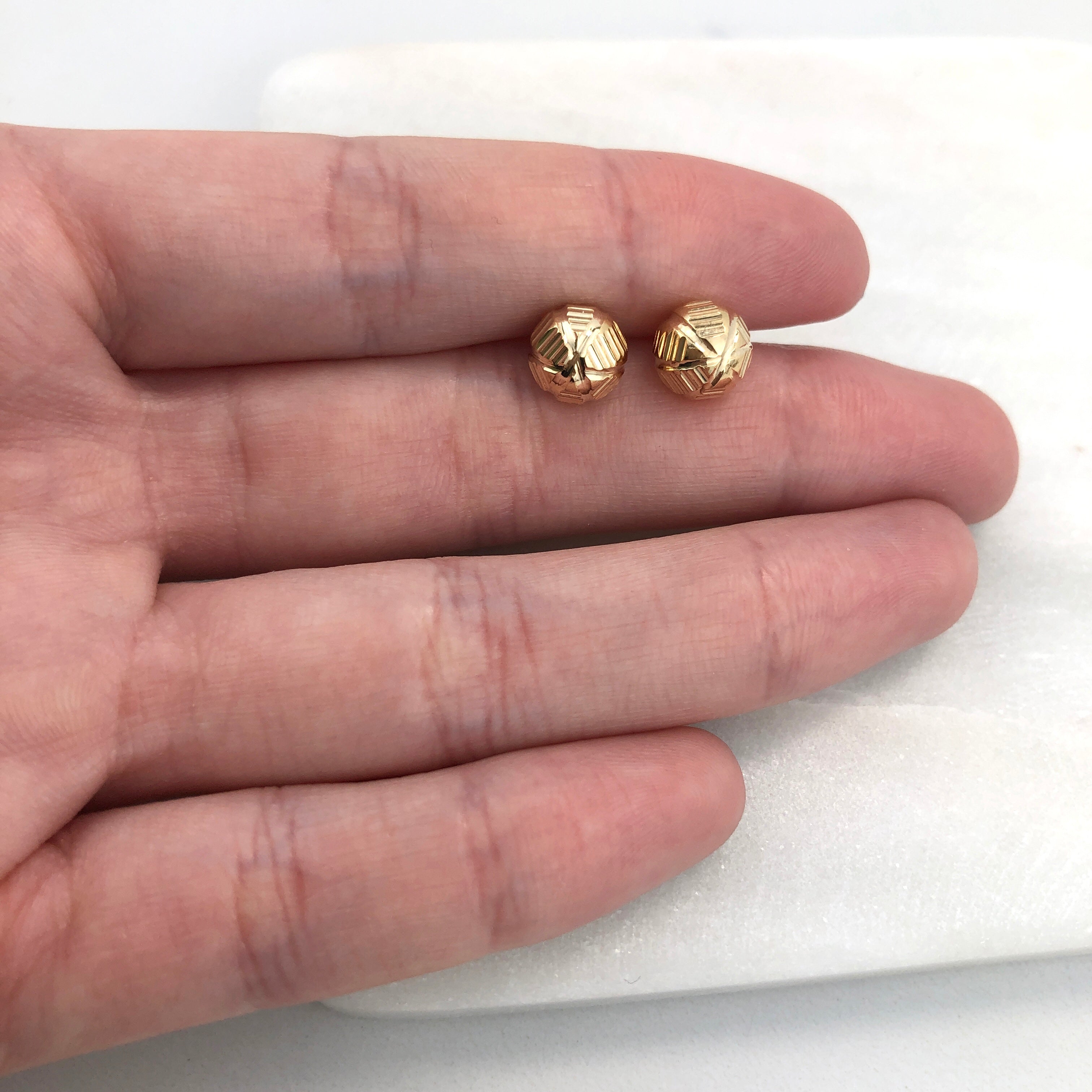 18K Gold Layered Oro Laminado 8 mm Texturized Ball Drop In Long Threader Earrings Wholesale 21.0344