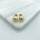 18K Gold Layered Oro Laminado 10 mm Texturized Stud Ball Push Back Earrings Wholesale 21.0234