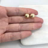 18K Gold Layered Oro Laminado 10 mm Texturized Stud Ball Push Back Earrings Wholesale 21.0234
