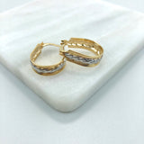 18K Gold Layered Oro Laminado Two Tone Texturized Hoops 21.0237
