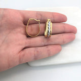18K Gold Layered Oro Laminado Two Tone Texturized Hoops 21.0237