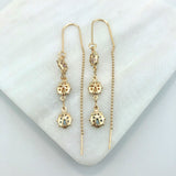 18K Gold Layered Oro Laminado Cut Out Lady Bug Design with Assorted Rhinestone Inside Long Threader Earrings Wholesale 21.0239/17