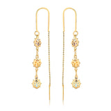 18K Gold Layered Oro Laminado Cut Out Lady Bug Design with Assorted Rhinestone Inside Long Threader Earrings Wholesale 21.0239/17