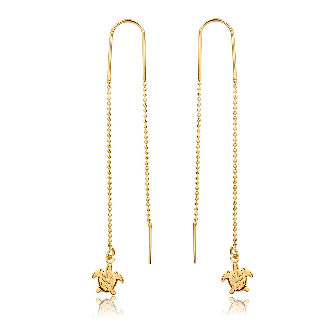 18K Gold Layered Oro Laminado Turtle Design Drop Long Threader Earrings Wholesale 21.0271