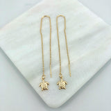 18K Gold Layered Oro Laminado Turtle Design Drop Long Threader Earrings Wholesale 21.0271