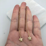 18K Gold Layered Oro Laminado Turtle Design Drop Long Threader Earrings Wholesale 21.0271