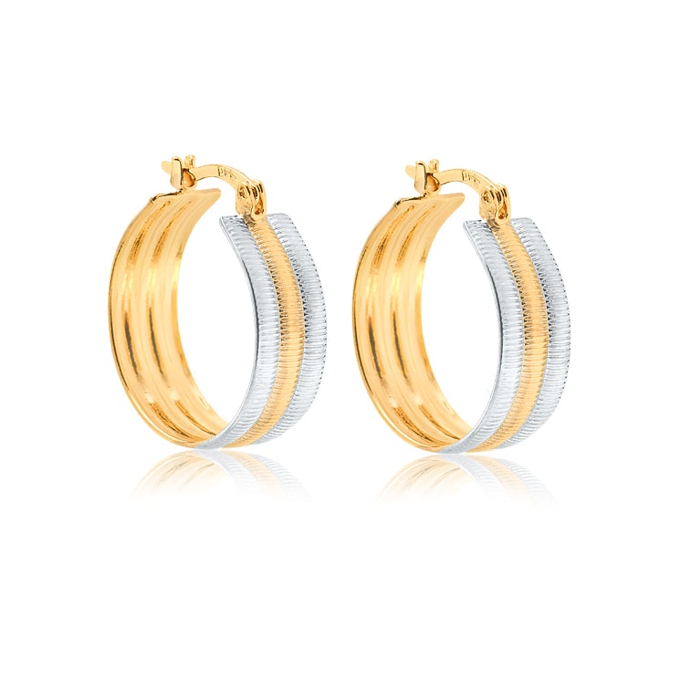 18K Gold Layered Oro Laminado 23 mm Two Tone Texturized Hoops Wholesales 21.0276