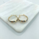 18K Gold Layered  Oro Laminado 20 mm Zic Zac Two Tone Hoops Wholesales 21.0281