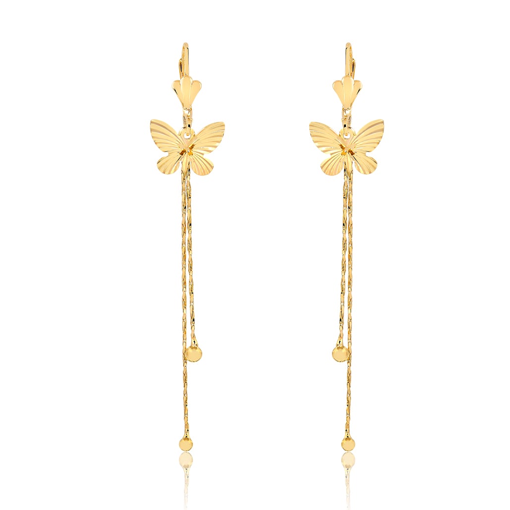 18K Gold Layered Oro Laminado Butterfly Design Dangle Leverback Earrings Wholesale 21.0283