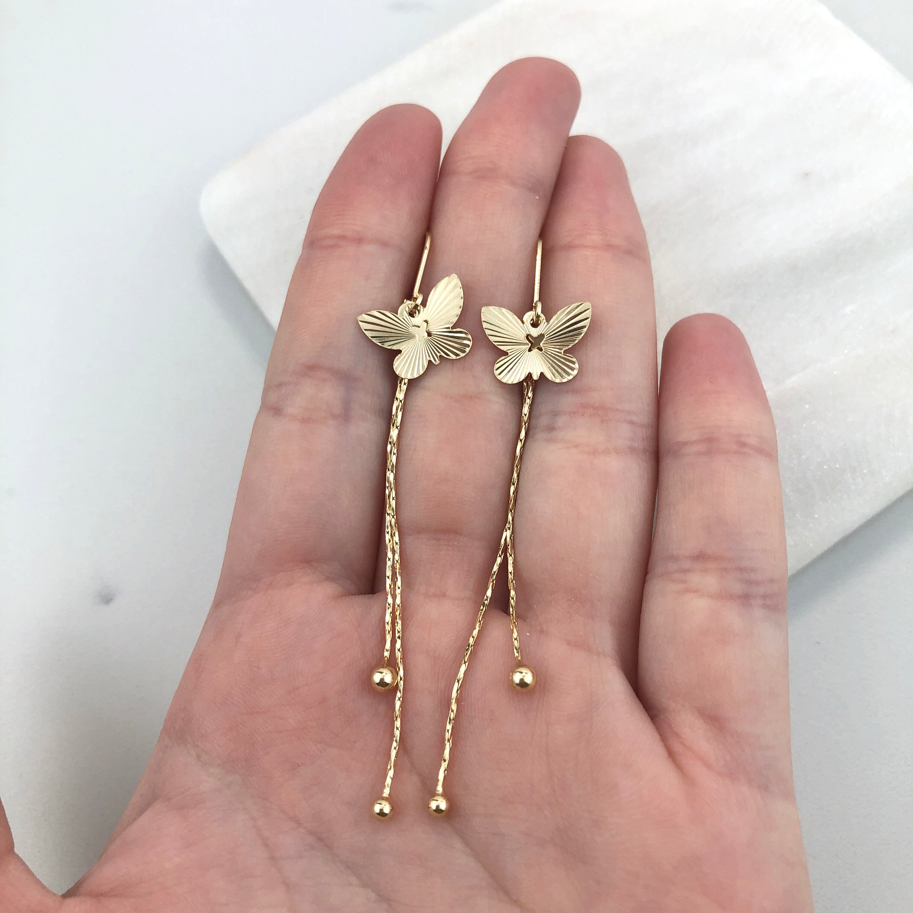 18K Gold Layered Oro Laminado Butterfly Design Dangle Leverback Earrings Wholesale 21.0283