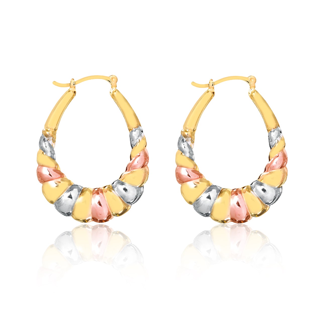 18K Gold Layered Oro Laminado 35 mm Tri-Tone Croissant Hoops 21.0304 Wholesale