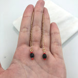 18K Gold Layered Oro Laminado Black & Red Rhinestone Stud Drop in Long Threader Earrings Wholesale 21.0329/17