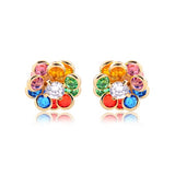 18K Gold Layered Oro Laminado Clear Cubic Zirconia Center with Assorted Rhinestone Earrings Flower Design Push Back Earrings Wholesale 21.0333/2/6/17/30