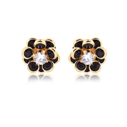 18K Gold Layered Oro Laminado Clear Cubic Zirconia Center with Assorted Rhinestone Earrings Flower Design Push Back Earrings Wholesale 21.0333/2/6/17/30