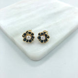 18K Gold Layered Oro Laminado Clear Cubic Zirconia Center with Assorted Rhinestone Earrings Flower Design Push Back Earrings Wholesale 21.0333/2/6/17/30