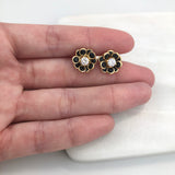 18K Gold Layered Oro Laminado Clear Cubic Zirconia Center with Assorted Rhinestone Earrings Flower Design Push Back Earrings Wholesale 21.0333/2/6/17/30