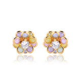 18K Gold Layered Oro Laminado Clear Cubic Zirconia Center with Assorted Rhinestone Earrings Flower Design Push Back Earrings Wholesale 21.0333/2/6/17/30
