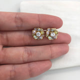 18K Gold Layered Oro Laminado Clear Cubic Zirconia Center with Assorted Rhinestone Earrings Flower Design Push Back Earrings Wholesale 21.0333/2/6/17/30