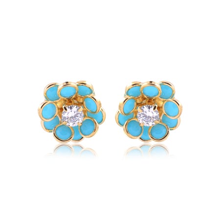 18K Gold Layered Oro Laminado Clear Cubic Zirconia Center with Assorted Rhinestone Earrings Flower Design Push Back Earrings Wholesale 21.0333/2/6/17/30