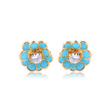18K Gold Layered Oro Laminado Clear Cubic Zirconia Center with Assorted Rhinestone Earrings Flower Design Push Back Earrings Wholesale 21.0333/2/6/17/30