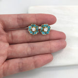18K Gold Layered Oro Laminado Clear Cubic Zirconia Center with Assorted Rhinestone Earrings Flower Design Push Back Earrings Wholesale 21.0333/2/6/17/30
