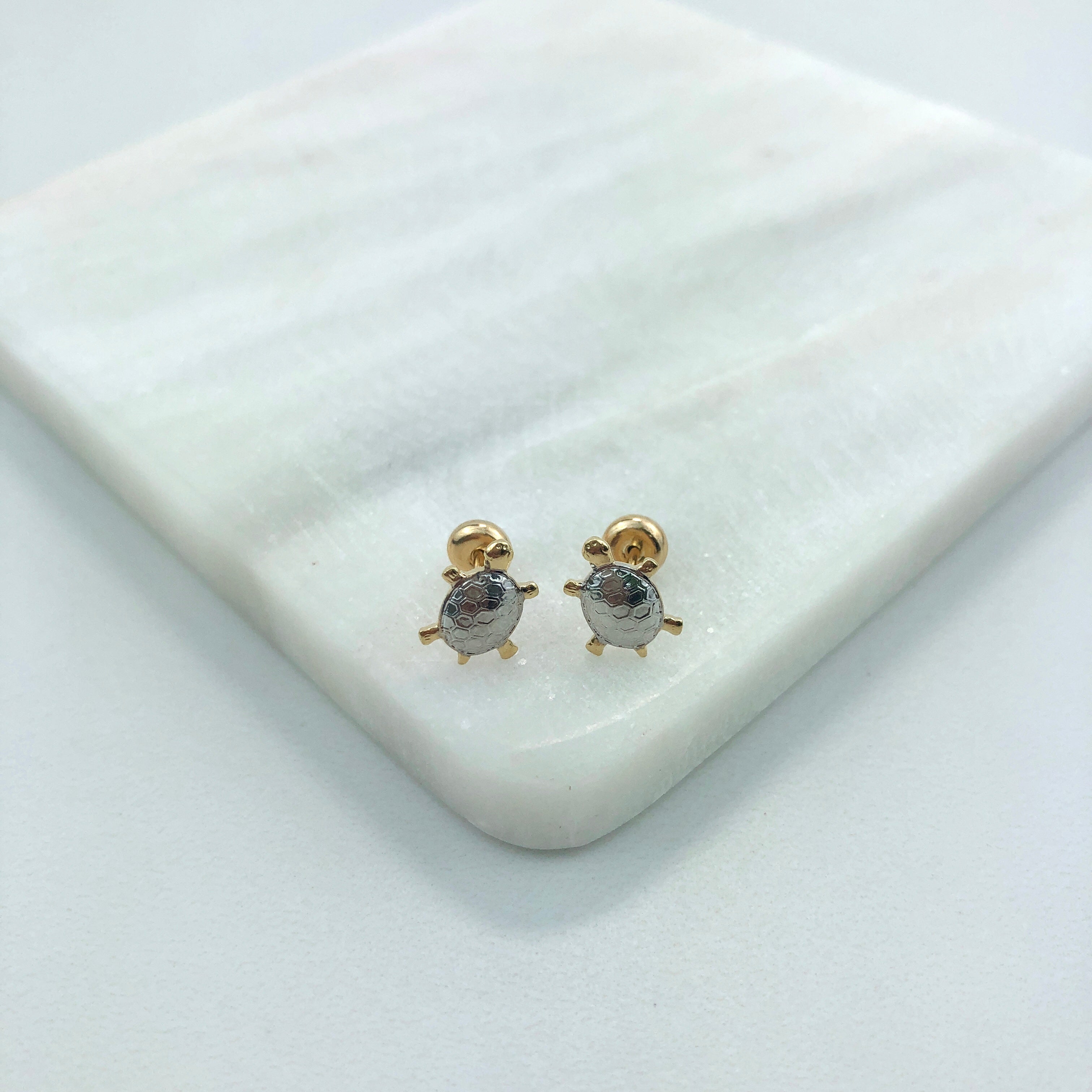 18K Gold Layered Oro Laminado Two Tones Turtles Design Plug Kids Earrings Wholesale 21.0336