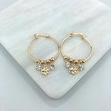 18K Gold Layered Oro Laminado 25 mm Cylinder Hoops with Flower Clear CZ Drop 21.0339/1