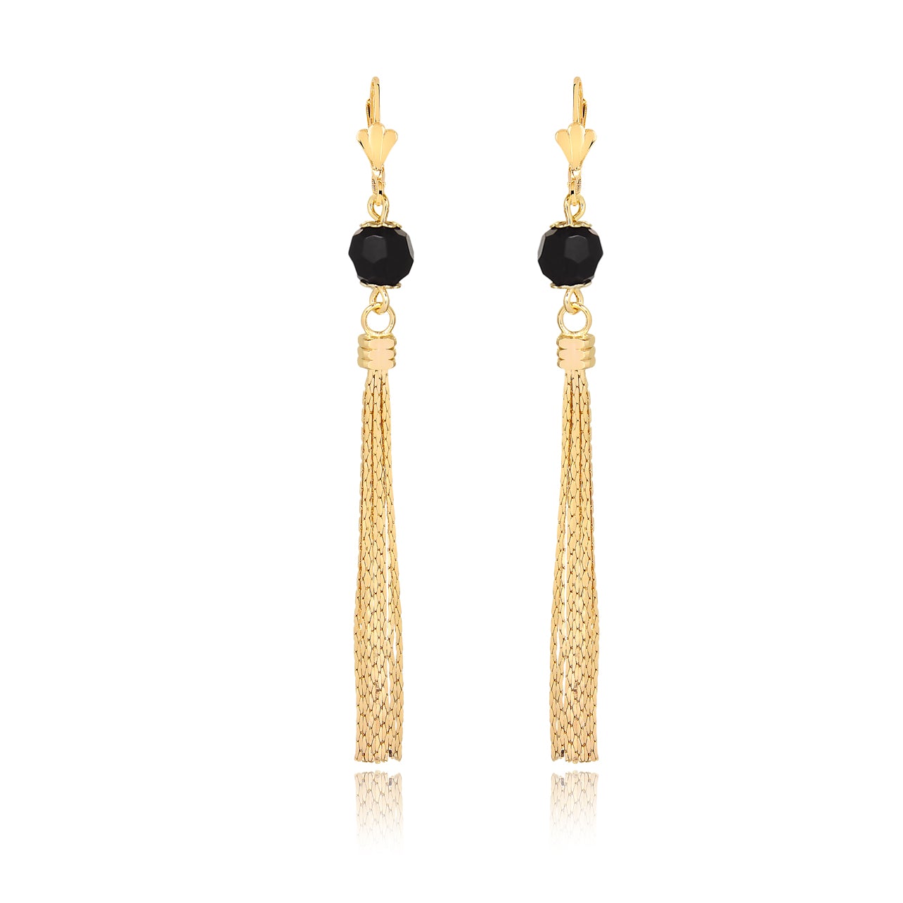 18K Gold Layered Oro Laminado Black Rhinestone In Tassel Earrings Starry Link Wholesale 21.0342/2