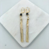 18K Gold Layered Oro Laminado Black Rhinestone In Tassel Earrings Starry Link Wholesale 21.0342/2