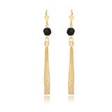 18K Gold Layered Oro Laminado Black Rhinestone In Tassel Earrings Starry Link Wholesale 21.0342/2