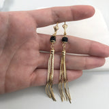 18K Gold Layered Oro Laminado Black Rhinestone In Tassel Earrings Starry Link Wholesale 21.0342/2