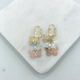 18K Gold Layered Oro Laminado Tri-Tone Cut Out Butterfly Design Dangle Earrings 21.0343