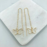 18K Gold Layered  Oro Laminado Cut Out Butterfly Design In Long Threader Earrings 21.0350