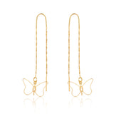 18K Gold Layered  Oro Laminado Cut Out Butterfly Design In Long Threader Earrings 21.0350