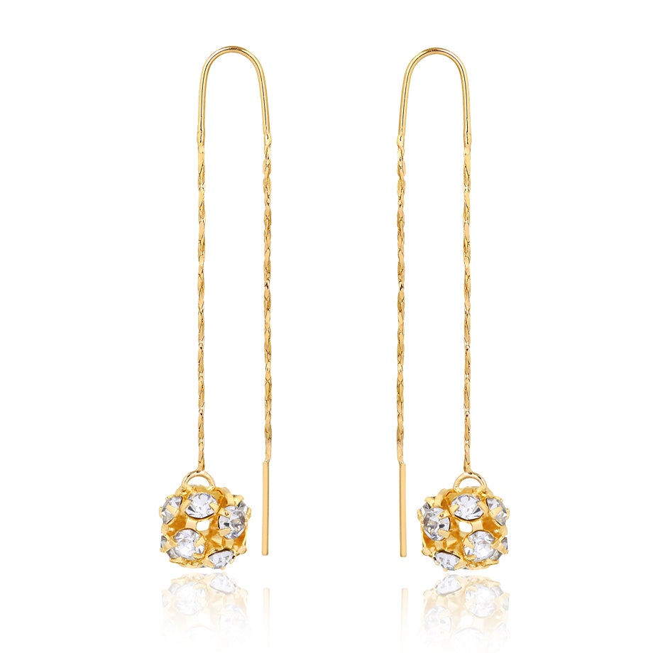 18K Gold Layered Oro Laminado Assorted Fire Ball Colors In Long Threader Earrings Wholesale 21.0357/1/3/8/17/21/31/38/71