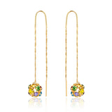 18K Gold Layered Oro Laminado Assorted Fire Ball Colors In Long Threader Earrings Wholesale 21.0357/1/3/8/17/21/31/38/71