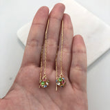 18K Gold Layered Oro Laminado Assorted Fire Ball Colors In Long Threader Earrings Wholesale 21.0357/1/3/8/17/21/31/38/71