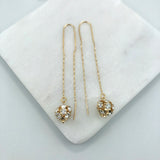 18K Gold Layered Oro Laminado Assorted Fire Ball Colors In Long Threader Earrings Wholesale 21.0357/1/3/8/17/21/31/38/71