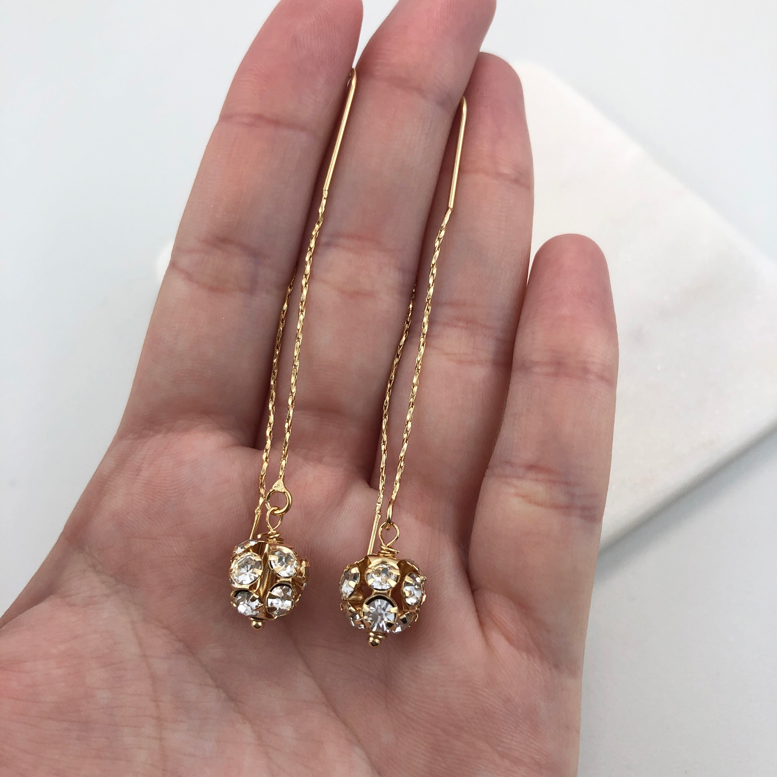 18K Gold Layered Oro Laminado Assorted Fire Ball Colors In Long Threader Earrings Wholesale 21.0357/1/3/8/17/21/31/38/71