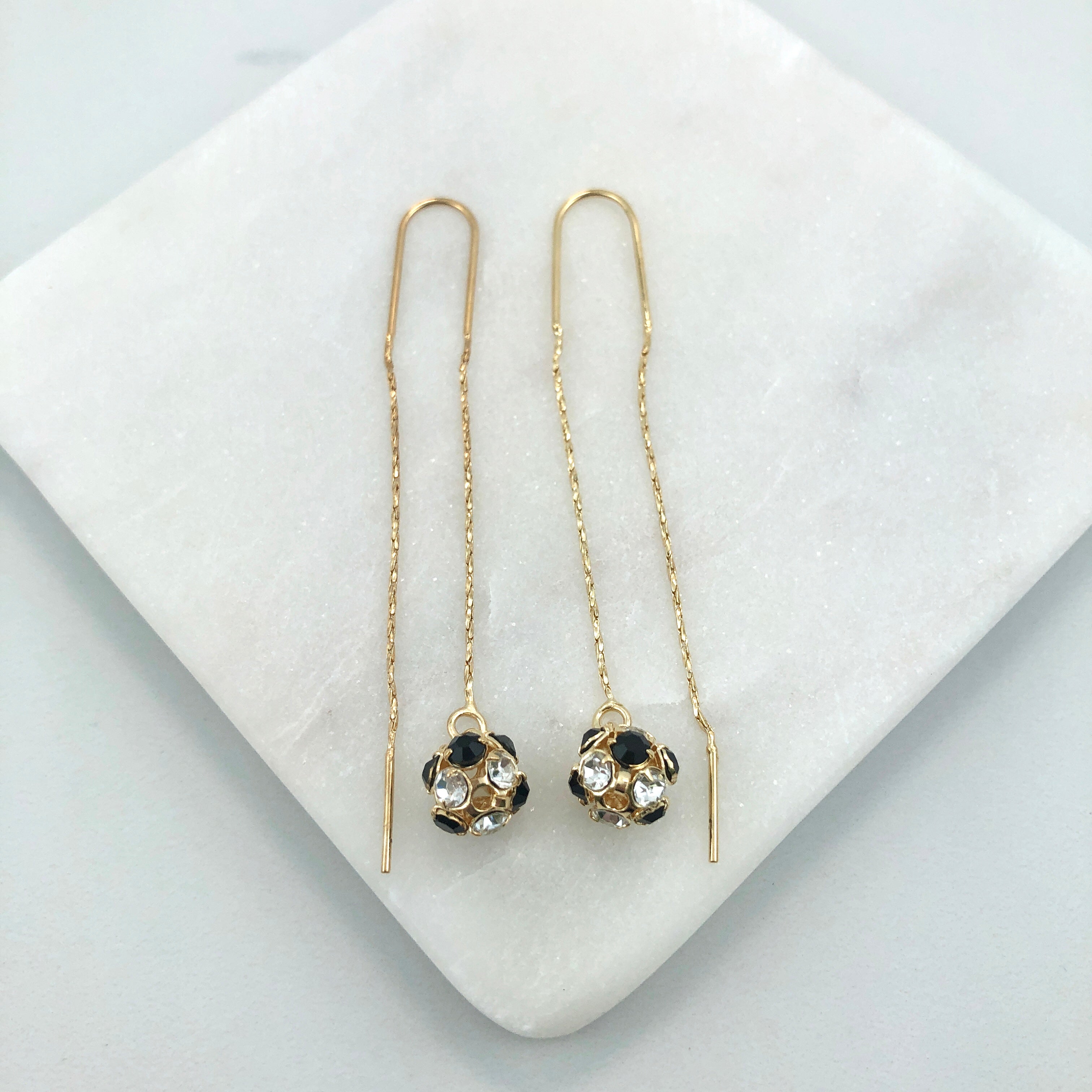 18K Gold Layered Oro Laminado Assorted Fire Ball Colors In Long Threader Earrings Wholesale 21.0357/1/3/8/17/21/31/38/71
