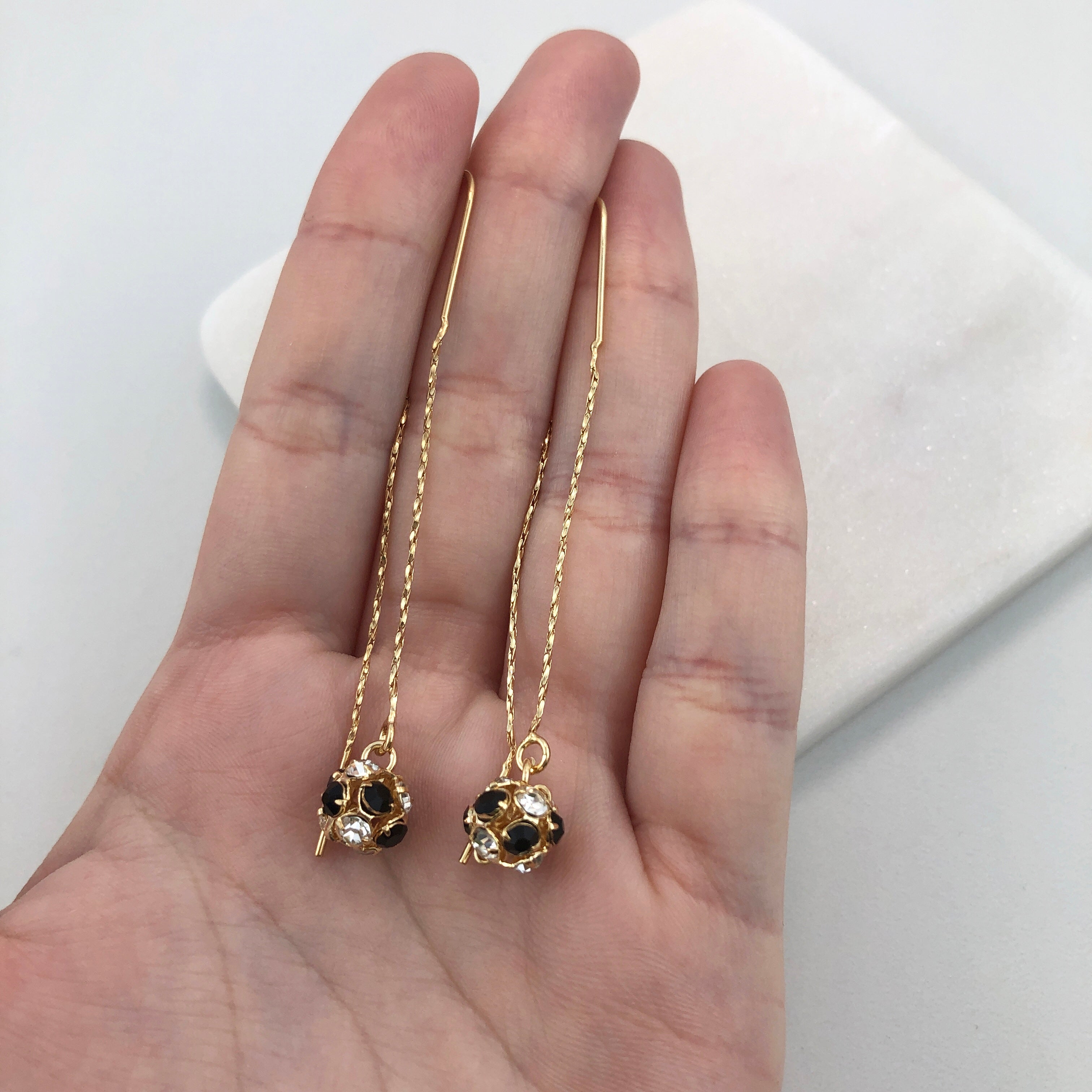 18K Gold Layered Oro Laminado Assorted Fire Ball Colors In Long Threader Earrings Wholesale 21.0357/1/3/8/17/21/31/38/71