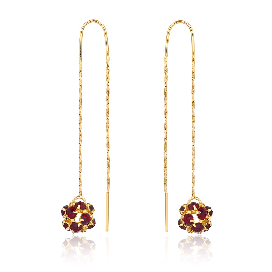 18K Gold Layered Oro Laminado Assorted Fire Ball Colors In Long Threader Earrings Wholesale 21.0357/1/3/8/17/21/31/38/71