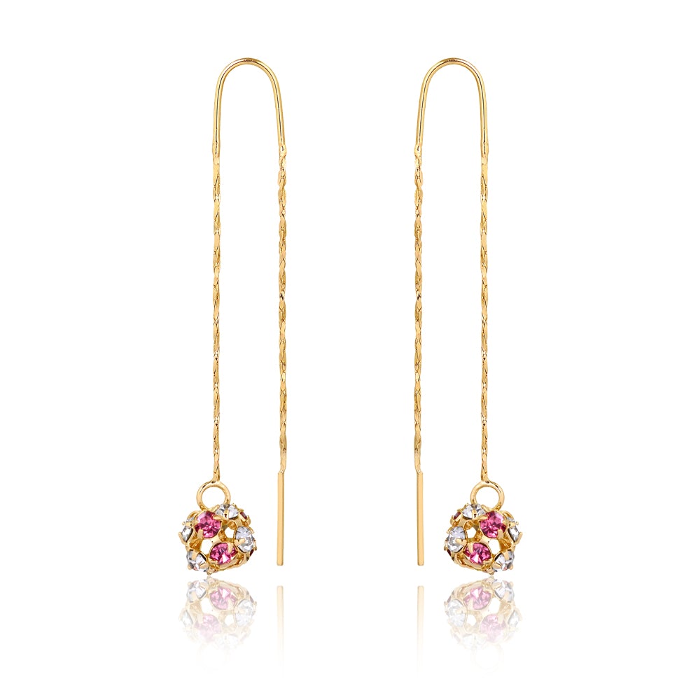 18K Gold Layered Oro Laminado Assorted Fire Ball Colors In Long Threader Earrings Wholesale 21.0357/1/3/8/17/21/31/38/71