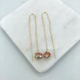 18K Gold Layered Oro Laminado Assorted Fire Ball Colors In Long Threader Earrings Wholesale 21.0357/1/3/8/17/21/31/38/71