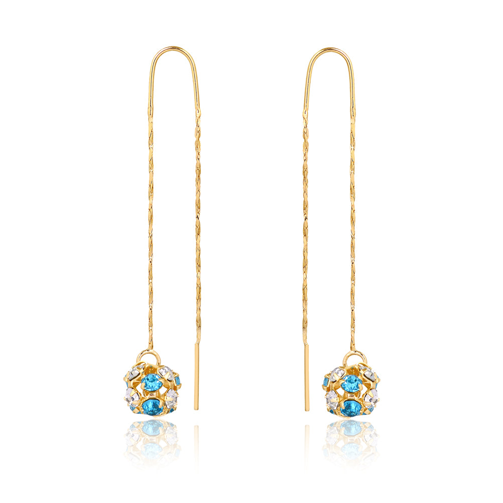 18K Gold Layered Oro Laminado Assorted Fire Ball Colors In Long Threader Earrings Wholesale 21.0357/1/3/8/17/21/31/38/71