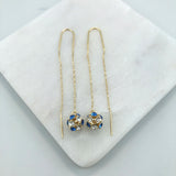 18K Gold Layered Oro Laminado Assorted Fire Ball Colors In Long Threader Earrings Wholesale 21.0357/1/3/8/17/21/31/38/71