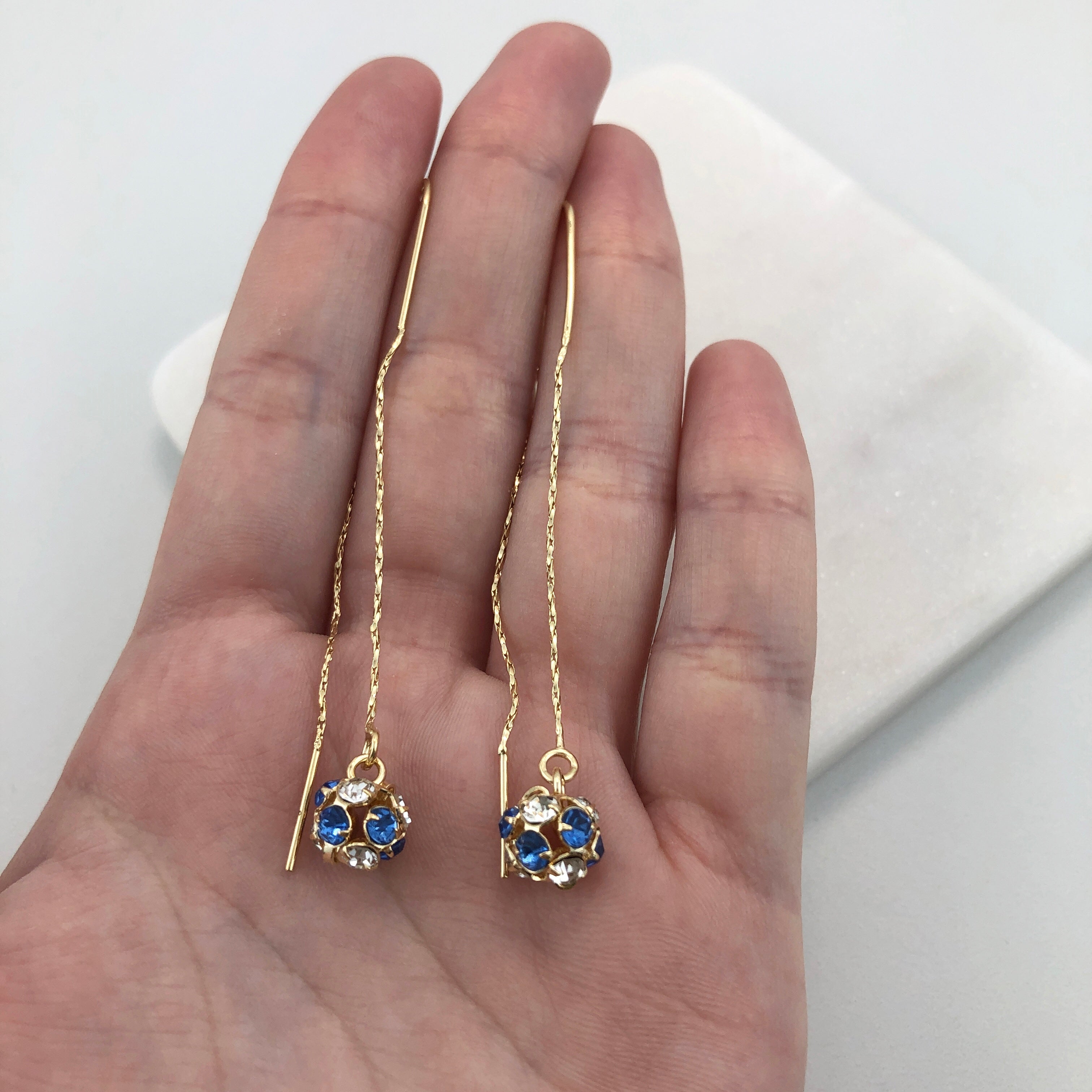 18K Gold Layered Oro Laminado Assorted Fire Ball Colors In Long Threader Earrings Wholesale 21.0357/1/3/8/17/21/31/38/71