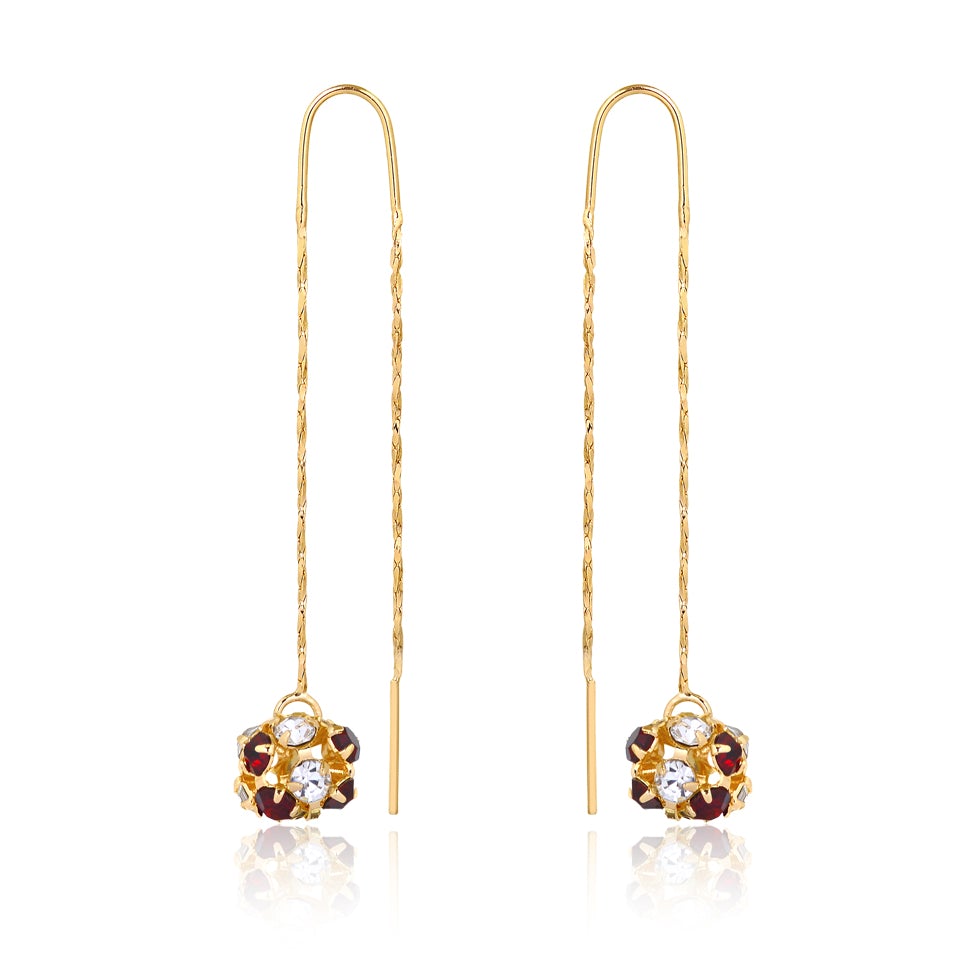 18K Gold Layered Oro Laminado Assorted Fire Ball Colors In Long Threader Earrings Wholesale 21.0357/1/3/8/17/21/31/38/71