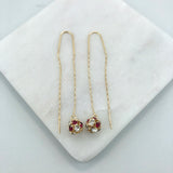 18K Gold Layered Oro Laminado Assorted Fire Ball Colors In Long Threader Earrings Wholesale 21.0357/1/3/8/17/21/31/38/71